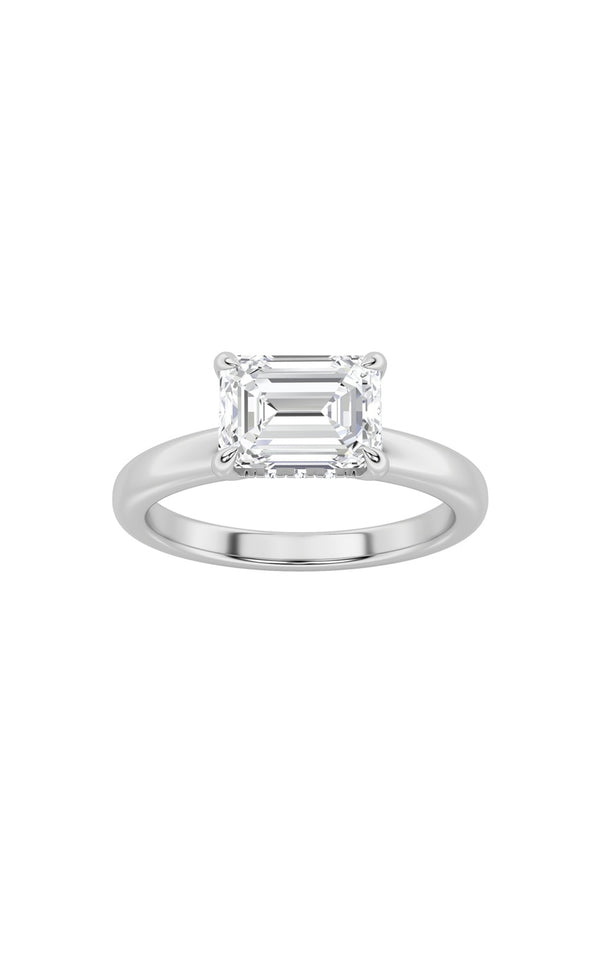 1.5Cttw Emerald Shaped Lab Grown Diamond (F/VS) East West Solitaire Ring in 14K Gold