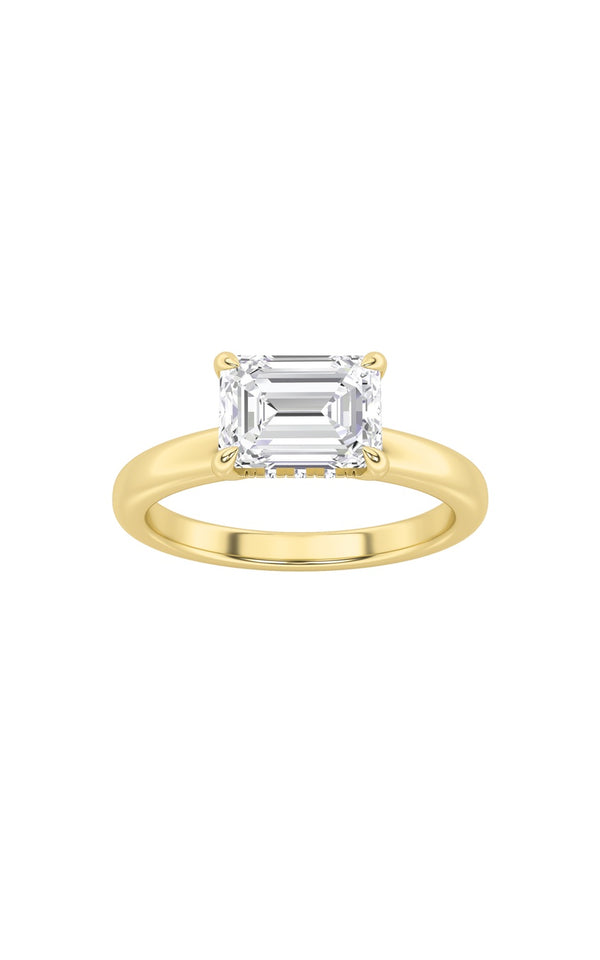 1.5Cttw Emerald Shaped Lab Grown Diamond (F/VS) East West Solitaire Ring in 14K Gold