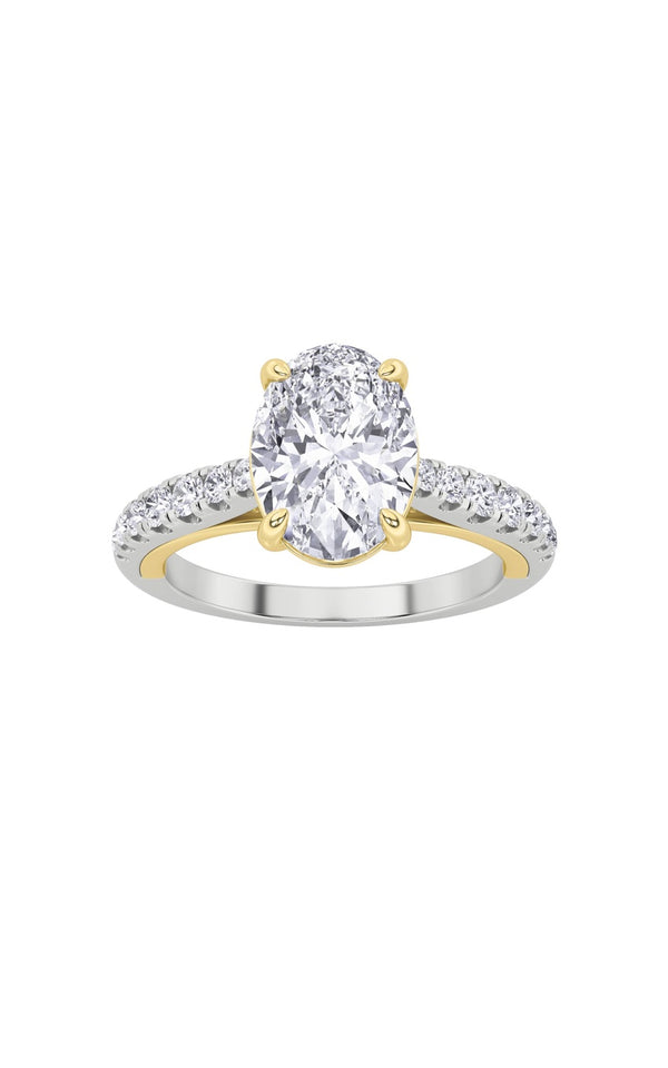 2Cttw Oval Shaped Lab Grown Diamond (F/VS) Solitaire Engagement Ring in 14K Gold