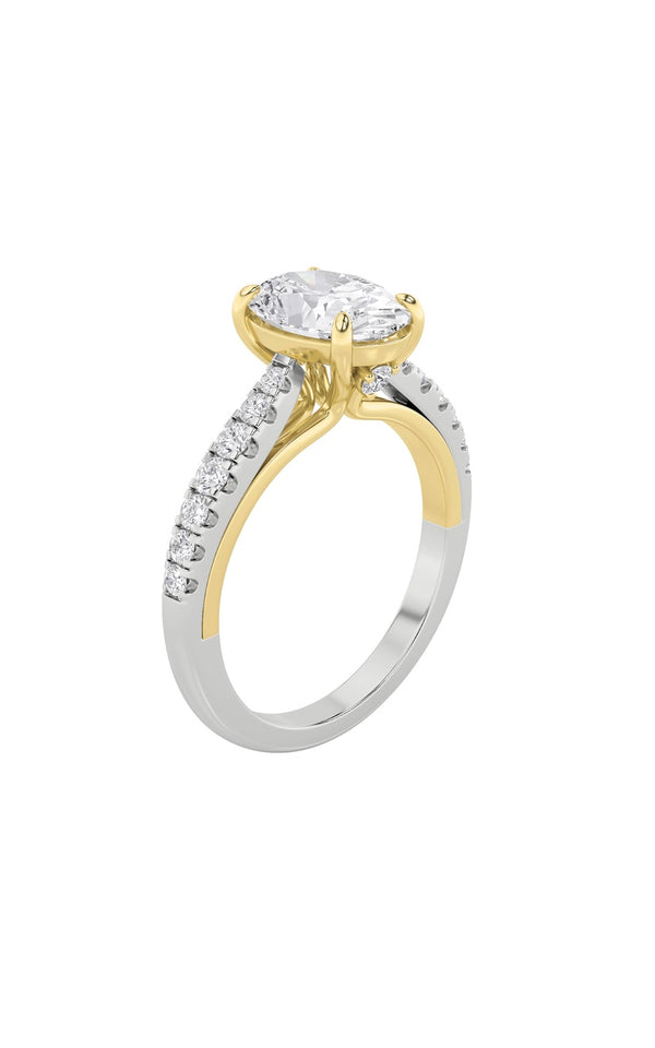 2Cttw Oval Shaped Lab Grown Diamond (F/VS) Solitaire Engagement Ring in 14K Gold