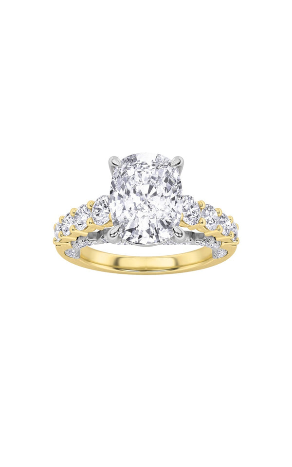 4Cttw Elongated Cushion Shaped Lab Grown Diamond (F/VS)  Ring in 14K Gold