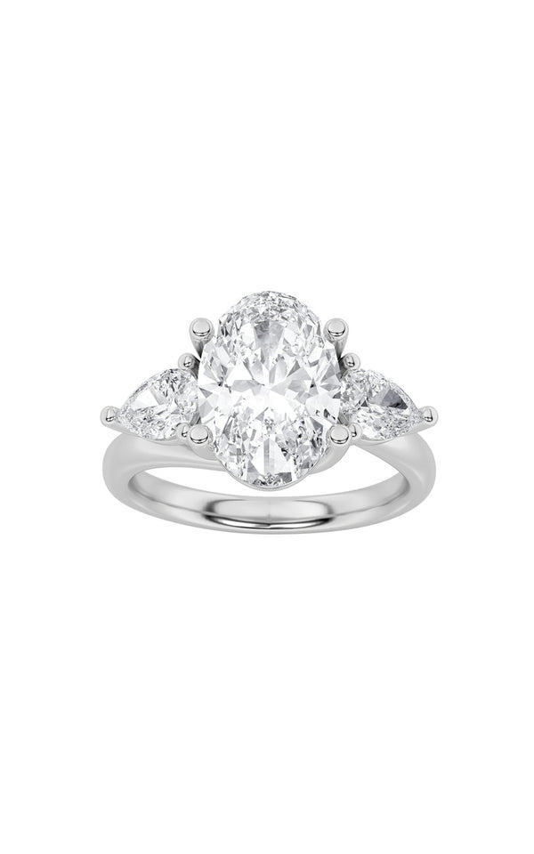 2.5Cttw Oval Shaped Lab Grown Diamond (F/VS) Accented Three Stone Ring in 14K Gold