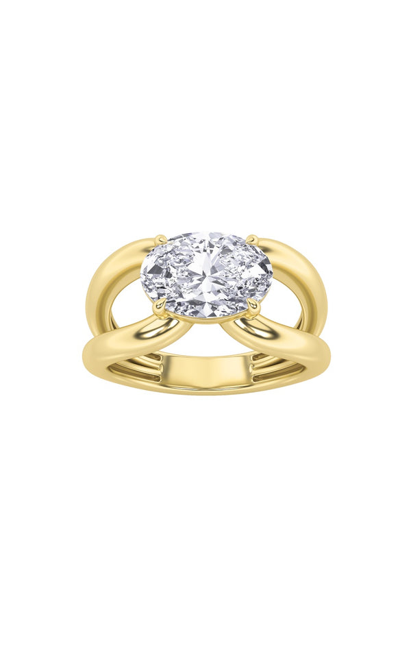 2Cttw Oval Shaped Lab Grown Diamond (F/VS) East West Solitaire Ring in 14K Gold