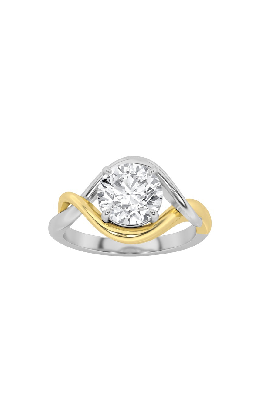 1.5Cttw Round Shaped Lab Grown Diamond (F/VS) Two Tone Know Solitaire Engagement Ring in 14K Gold