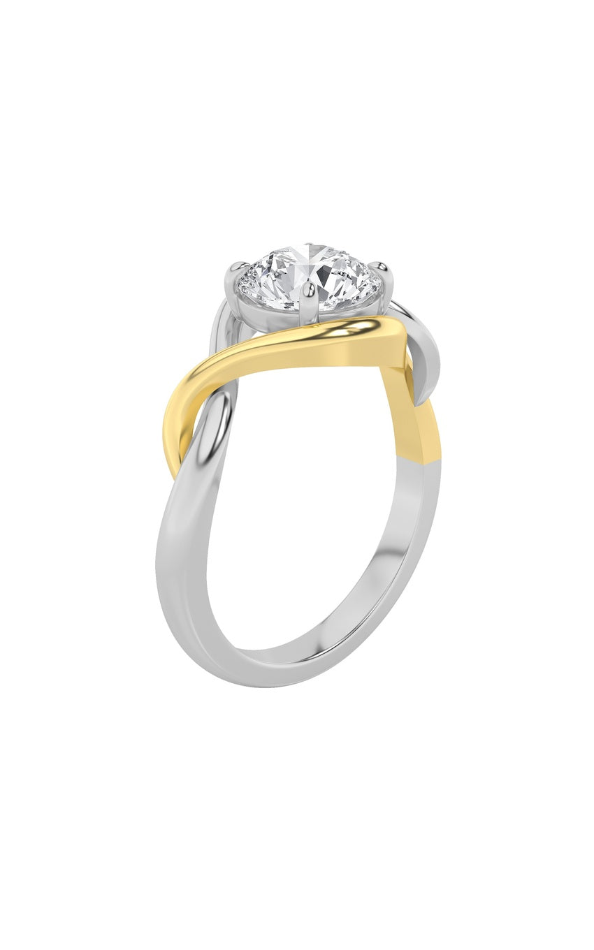 1.5Cttw Round Shaped Lab Grown Diamond (F/VS) Two Tone Know Solitaire Engagement Ring in 14K Gold