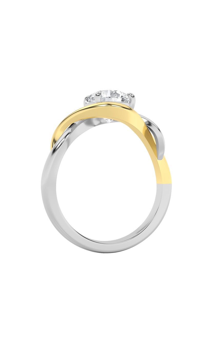 1.5Cttw Round Shaped Lab Grown Diamond (F/VS) Two Tone Know Solitaire Engagement Ring in 14K Gold