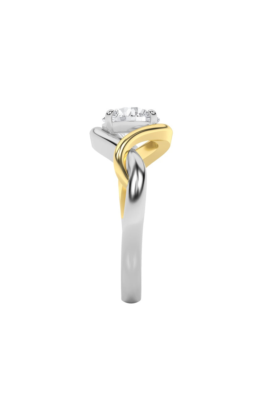 1.5Cttw Round Shaped Lab Grown Diamond (F/VS) Two Tone Know Solitaire Engagement Ring in 14K Gold
