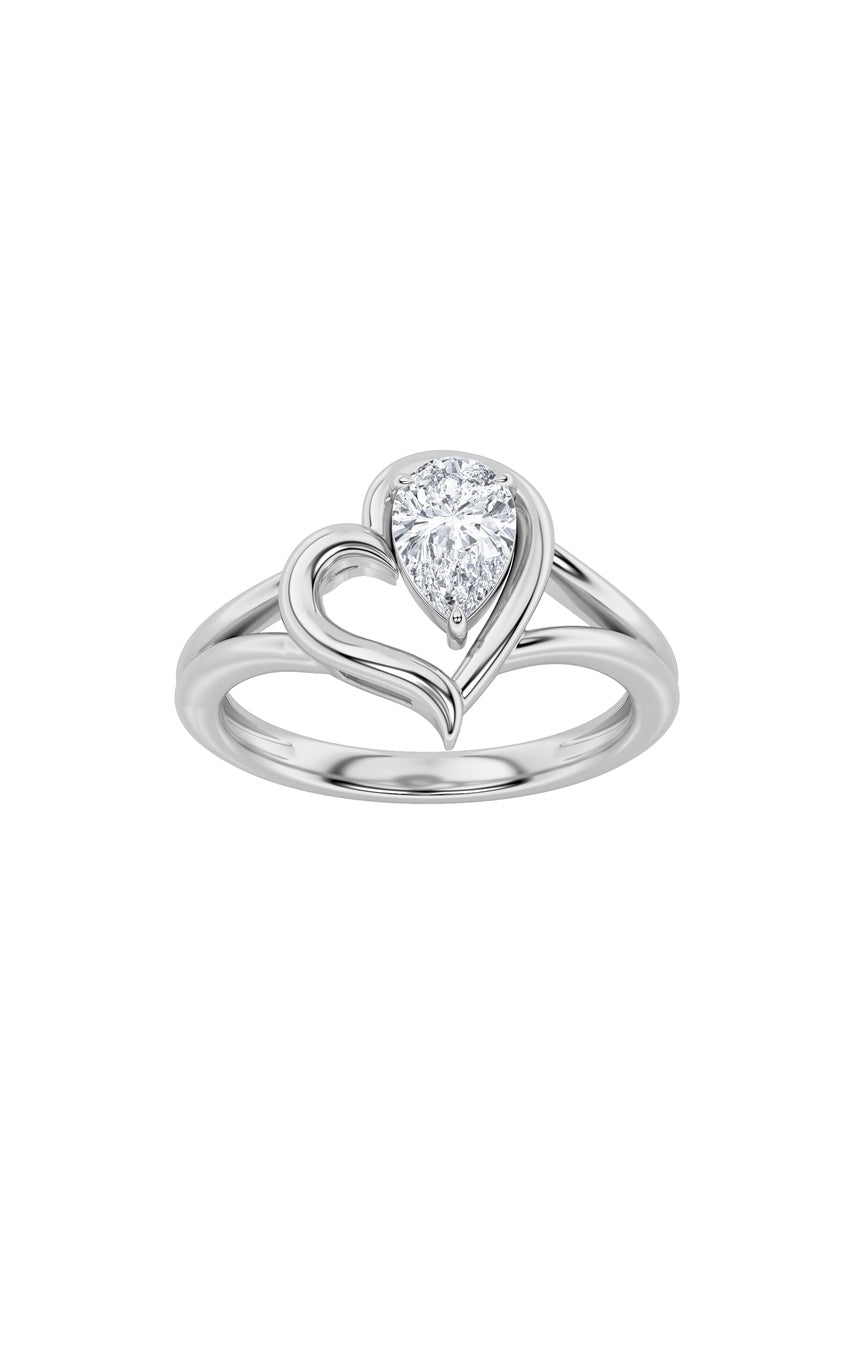 0.5Cttw Pear Shaped Lab Grown Diamond (F/VS) Heart Ring in 14K  White Gold