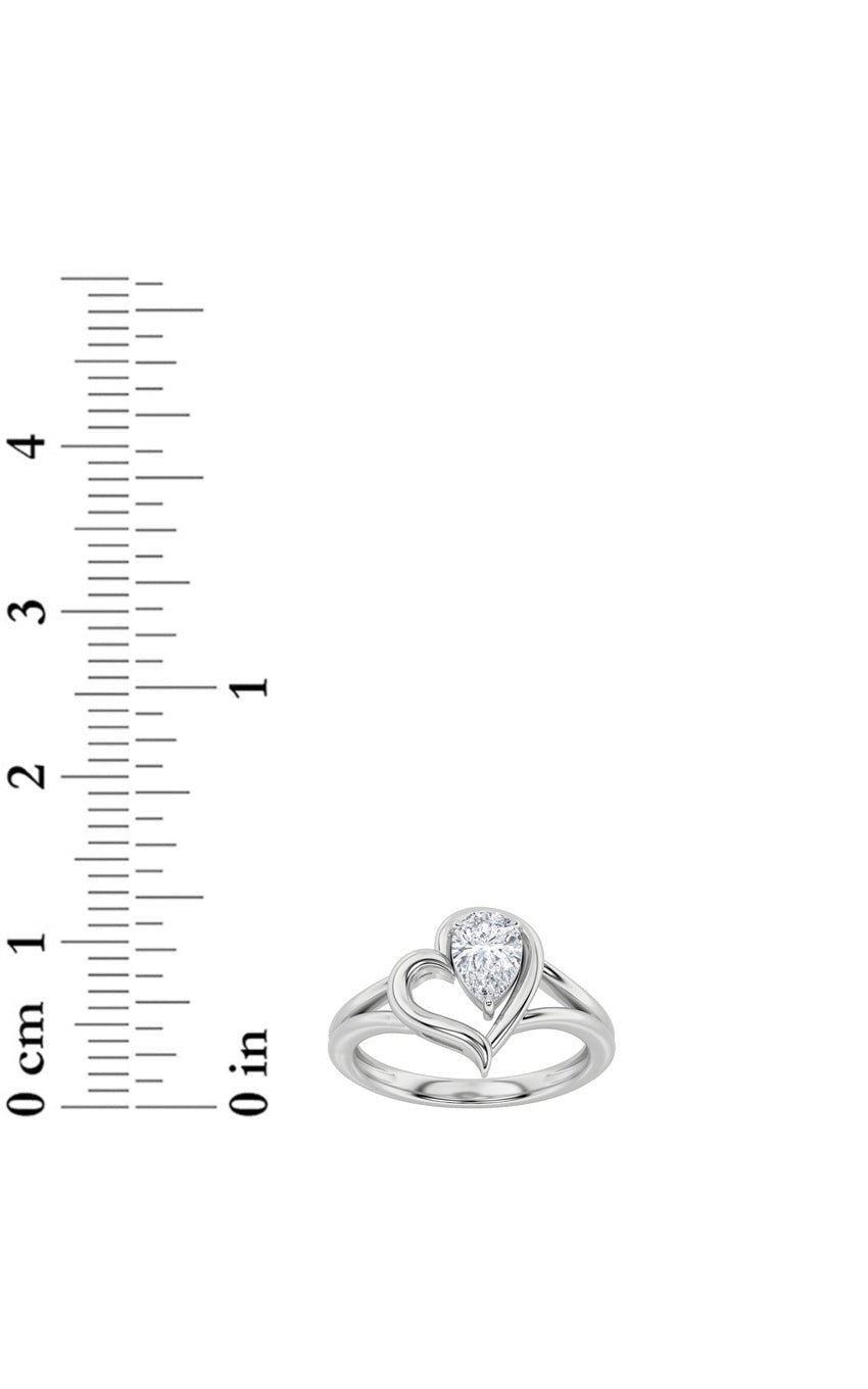 0.5Cttw Pear Shaped Lab Grown Diamond (F/VS) Heart Ring in 14K  White Gold