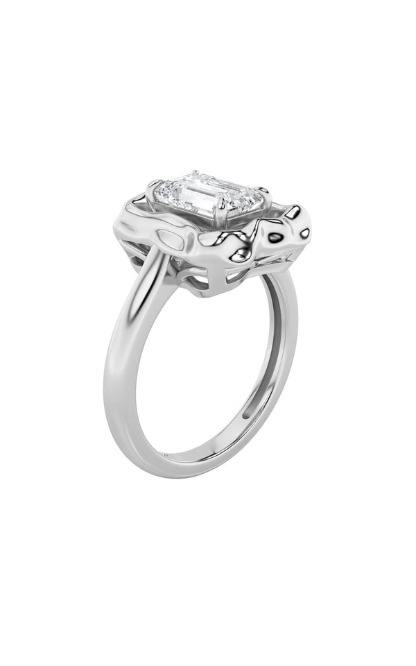 1.5Cttw Emerald Shaped Lab Grown Diamond (F/VS) Organic Design Solitaire Ring in 14K Gold