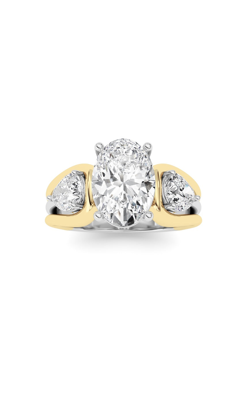 3Cttw Oval Shaped Lab Grown Diamond (F/VS) Two Tone Solitaire Engagement Ring in 14K Gold