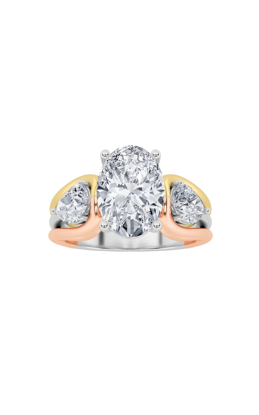 3Cttw Oval Shaped Lab Grown Diamond (F/VS) Two Tone Solitaire Engagement Ring in 14K Gold