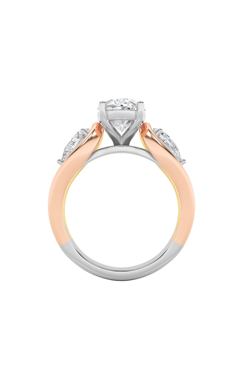 3Cttw Oval Shaped Lab Grown Diamond (F/VS) Two Tone Solitaire Engagement Ring in 14K Gold