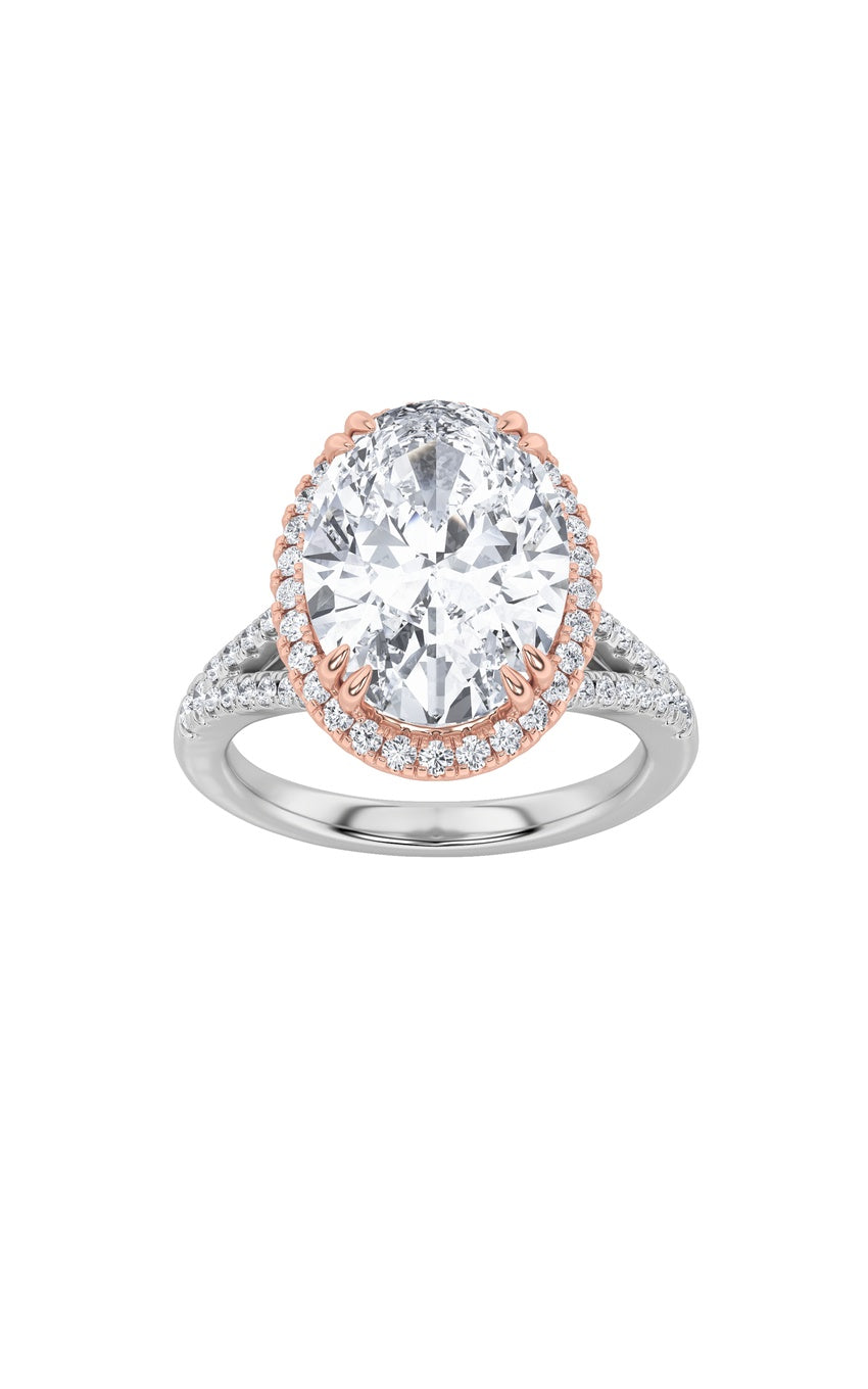4.5Cttw Oval Shaped Lab Grown Diamond (F/VS) Bold Accented Statement Engagement Ring in 14K Gold