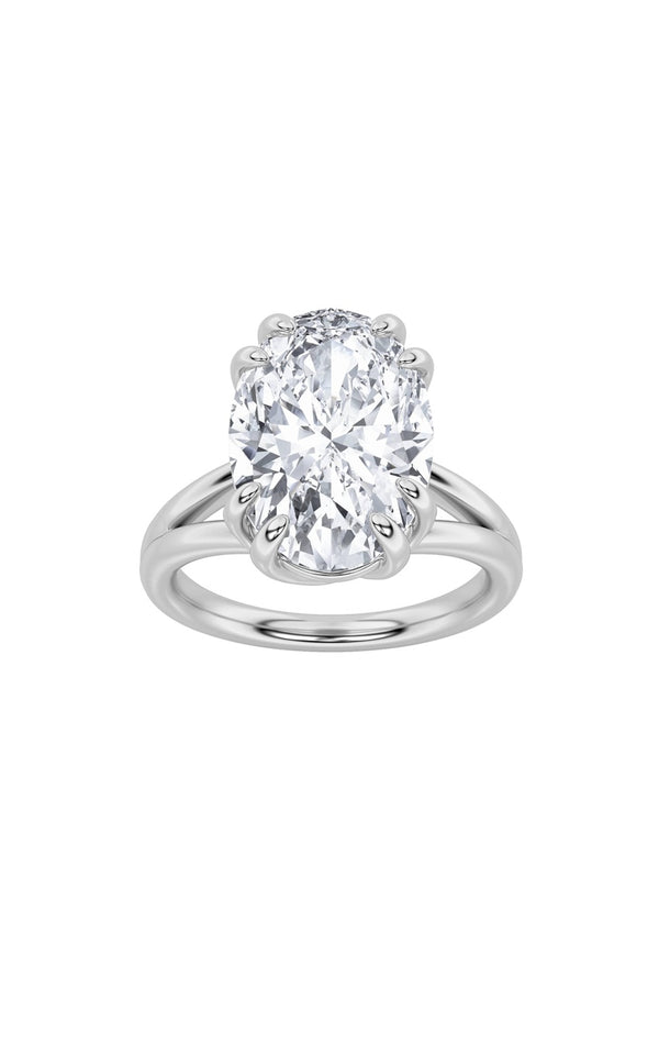 5Cttw Oval Shaped Lab Grown Diamond (F/VS) Bold Split Shank Solitaire Engagement Ring in 14K Gold