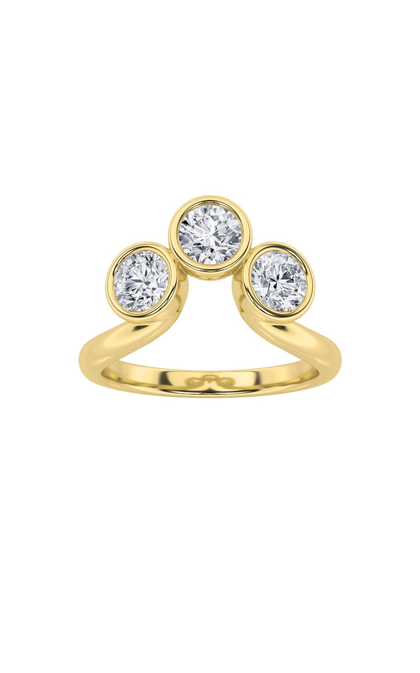 1Cttw Round Shaped Lab Grown Diamond (F/VS) Three Stone Ring in 14K Gold
