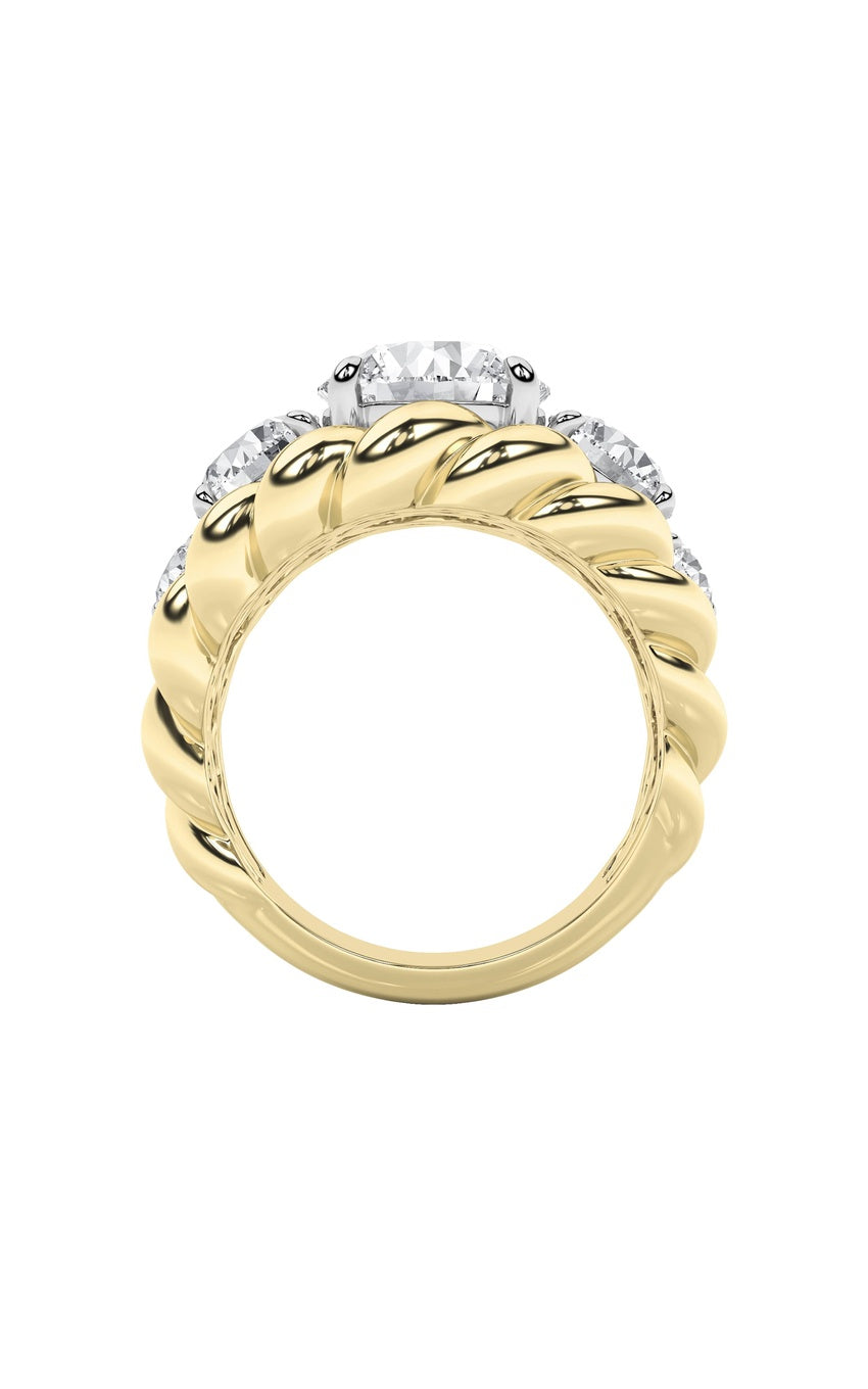 5.5Cttw Round Shaped Lab Grown Diamond (F/VS) Five Stone Ring in 14K Gold