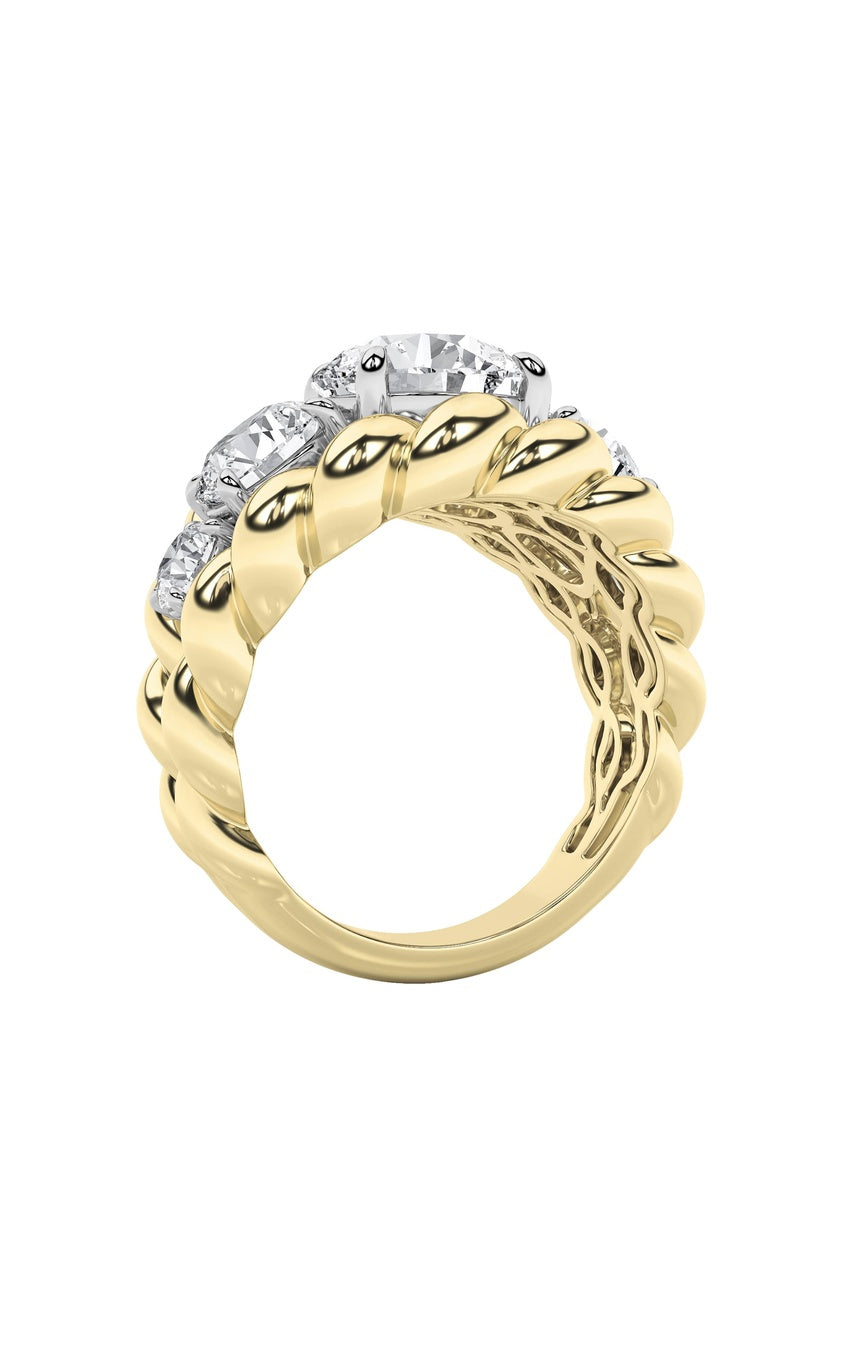 5.5Cttw Round Shaped Lab Grown Diamond (F/VS) Five Stone Ring in 14K Gold