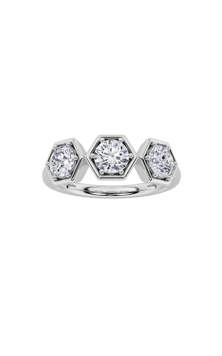 1Cttw Round Shaped Lab Grown Diamond (F/VS) Three Stone Ring in 14K Gold