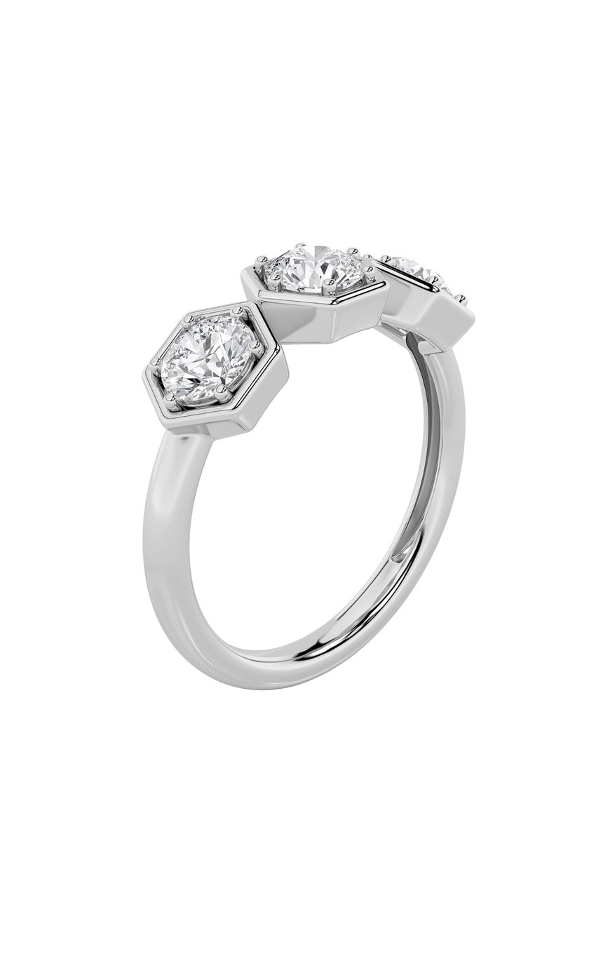 1Cttw Round Shaped Lab Grown Diamond (F/VS) Three Stone Ring in 14K Gold