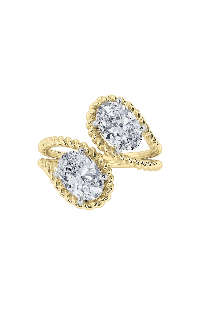 2Cttw Oval Shaped Lab Grown Diamond (F/VS) Toi et Moi Fashiion Ring in 14K Gold