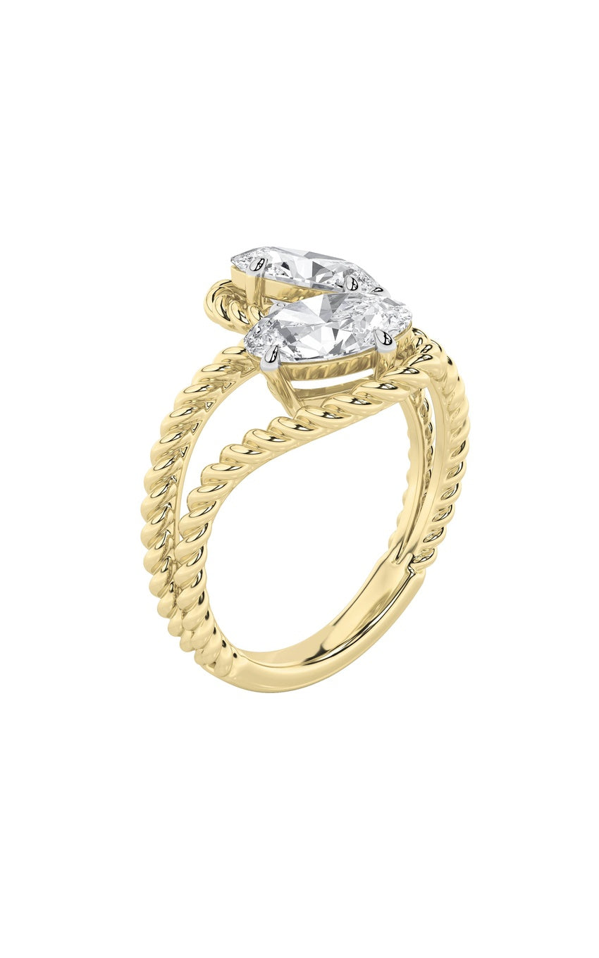 2Cttw Oval Shaped Lab Grown Diamond (F/VS) Toi et Moi Fashiion Ring in 14K Gold