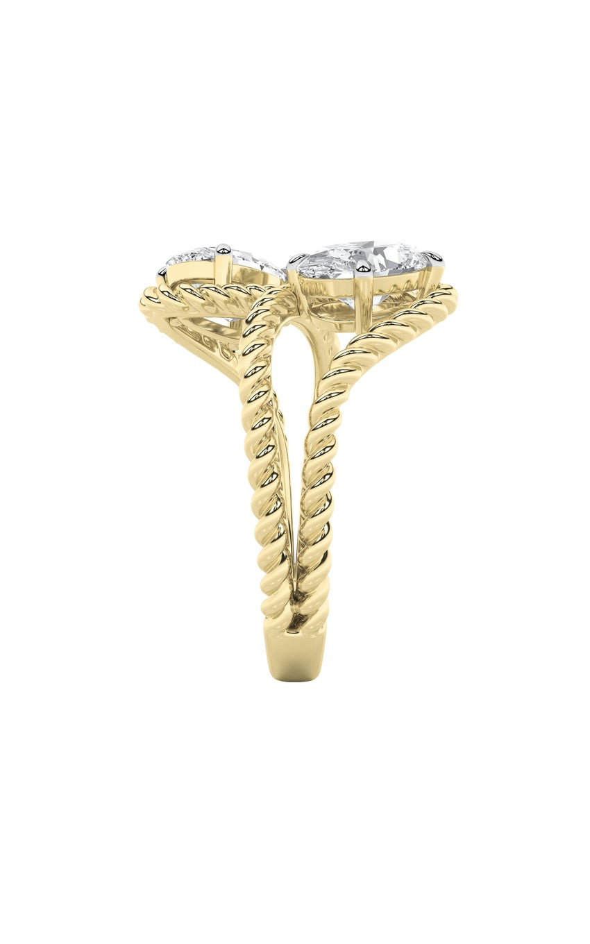 2Cttw Oval Shaped Lab Grown Diamond (F/VS) Toi et Moi Fashiion Ring in 14K Gold