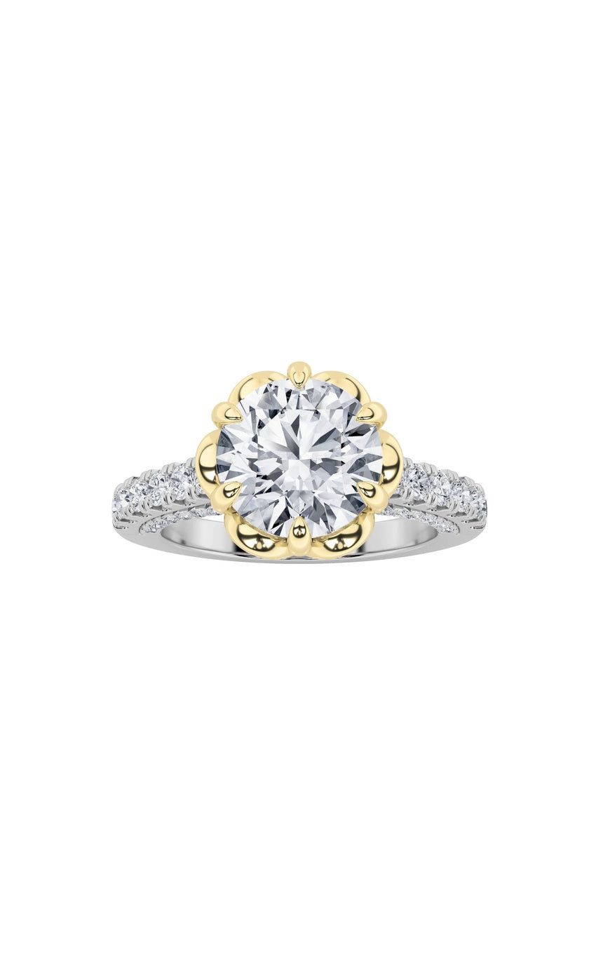 2.5Cttw Round Shaped Lab Grown Diamond (F/VS) Two Tone Solitaire Engagement Ring in 14K Gold