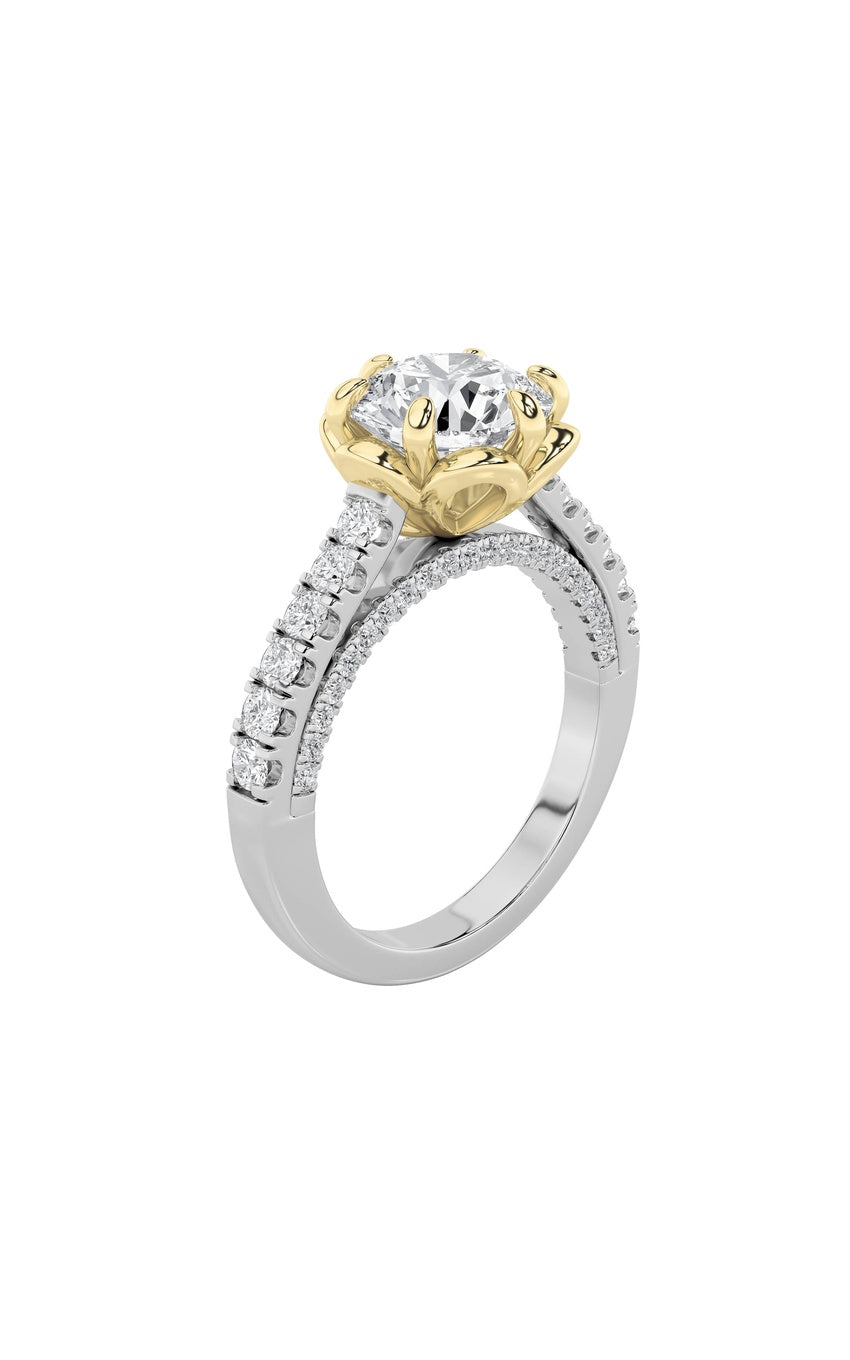 2.5Cttw Round Shaped Lab Grown Diamond (F/VS) Two Tone Solitaire Engagement Ring in 14K Gold