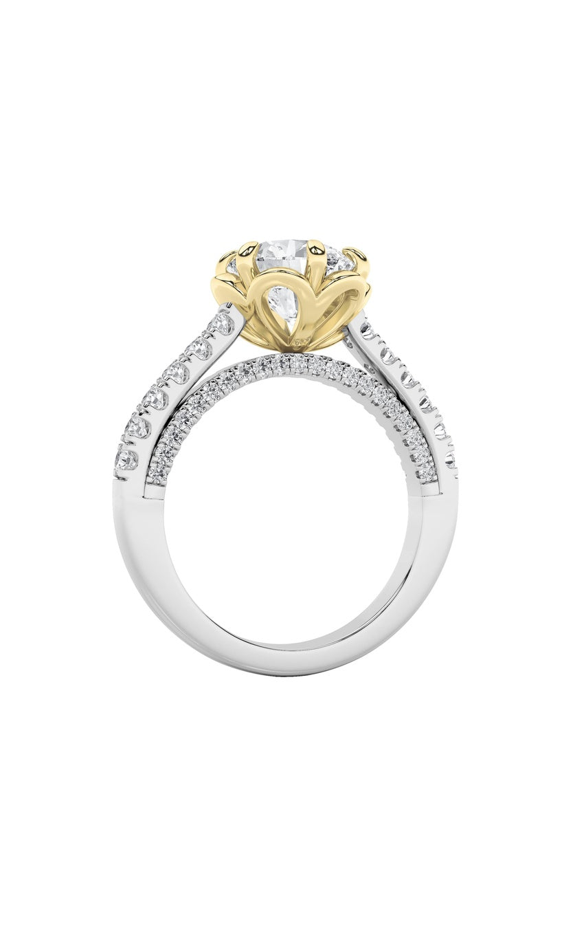 2.5Cttw Round Shaped Lab Grown Diamond (F/VS) Two Tone Solitaire Engagement Ring in 14K Gold