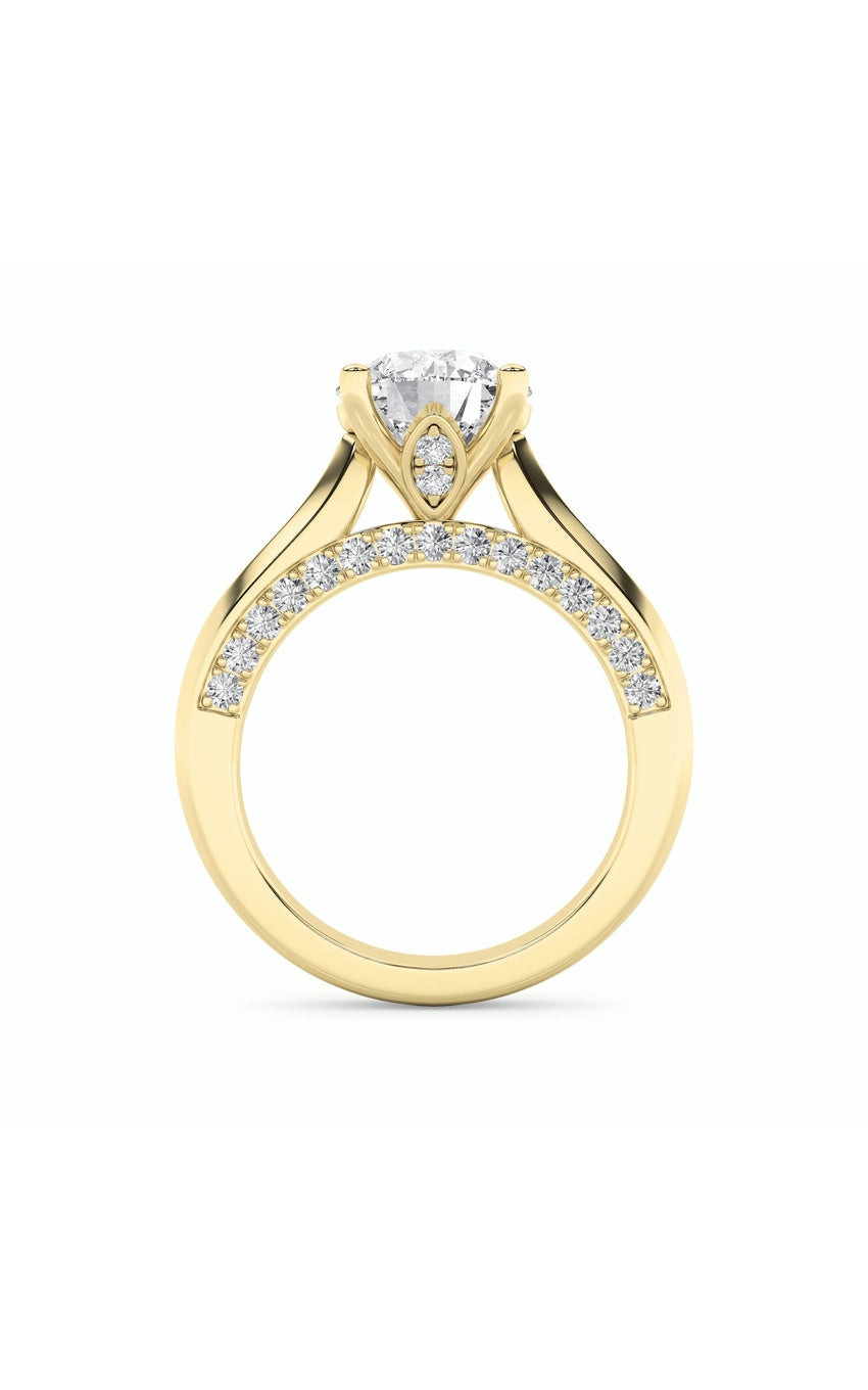 3Cttw Round Shaped Lab Grown Diamond (G/VS) Accented Solitaire Engagement Ring in 14K Gold
