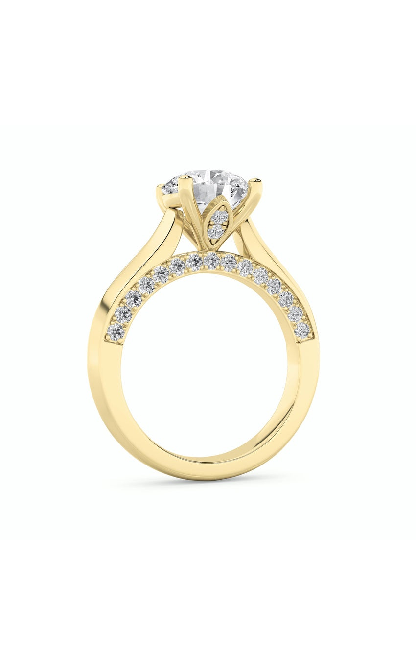 3Cttw Round Shaped Lab Grown Diamond (G/VS) Accented Solitaire Engagement Ring in 14K Gold