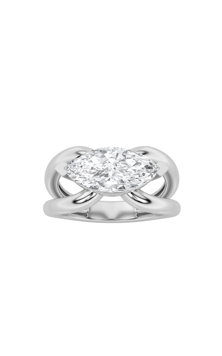 2Cttw Marquise Shaped Lab Grown Diamond (G/VS) East West Solitaire Fancy Ring in 14K Gold
