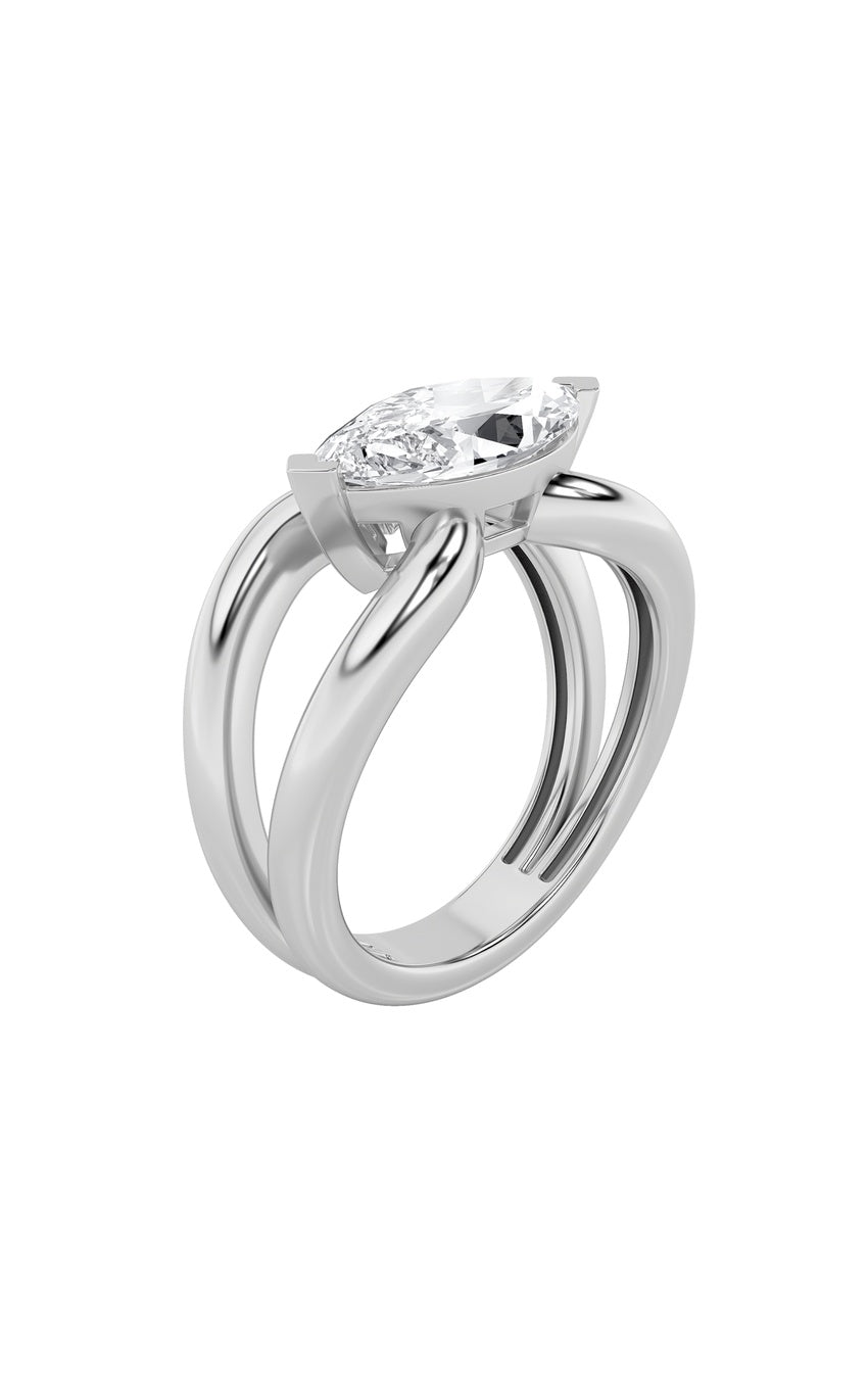 2Cttw Marquise Shaped Lab Grown Diamond (G/VS) East West Solitaire Fancy Ring in 14K Gold