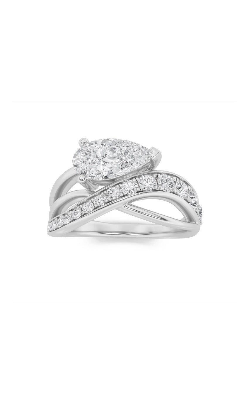 2Cttw Pear Shaped Lab Grown Diamond (G/VS) Ring in 14K Gold