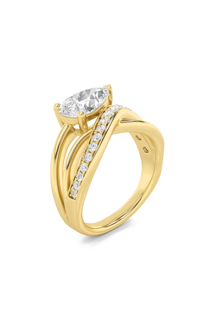 2Cttw Pear Shaped Lab Grown Diamond (G/VS) Ring in 14K Gold