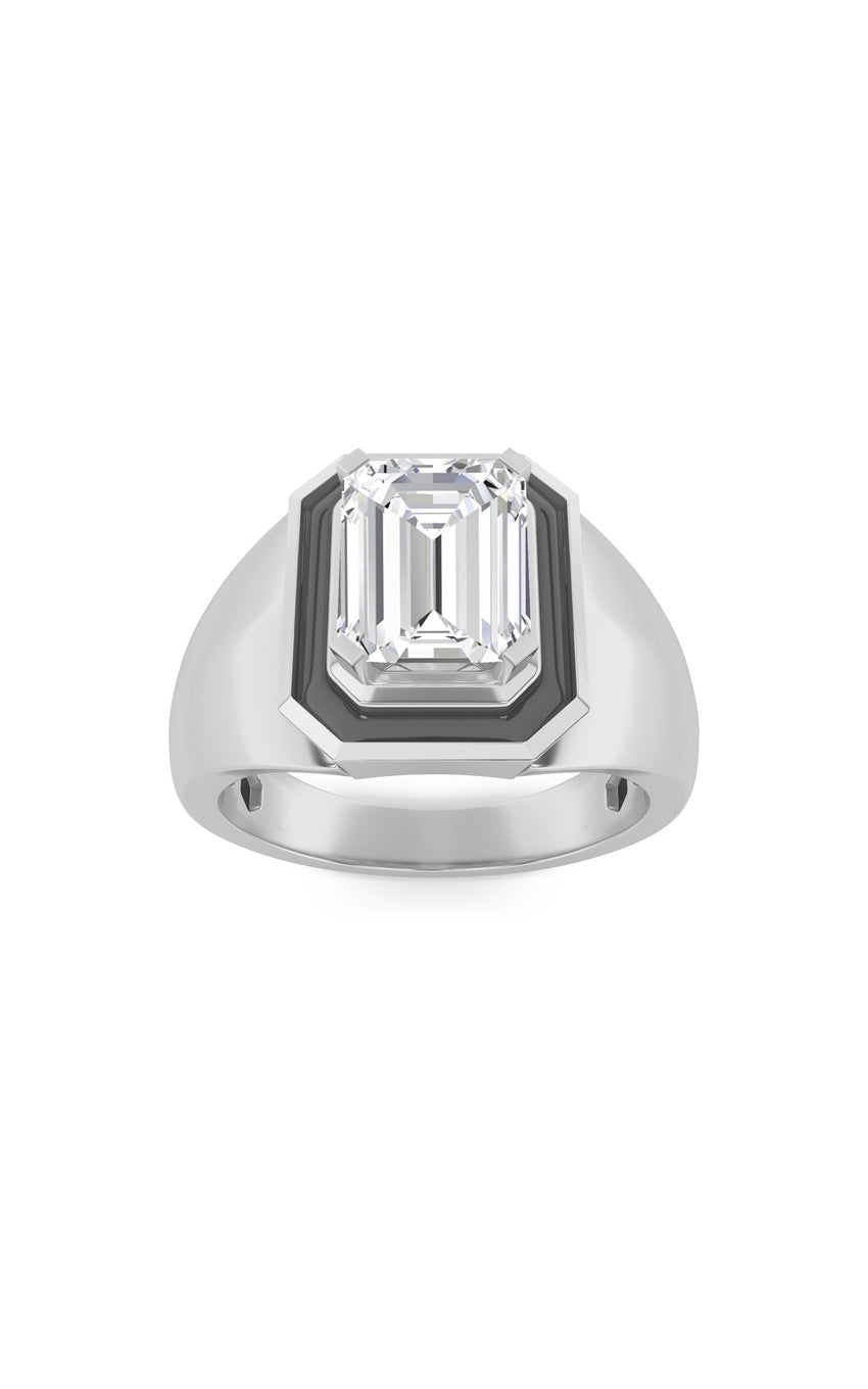 3Cttw Emerald Shaped Lab Grown Diamond (F/VS) Mens Ring in 14K Gold
