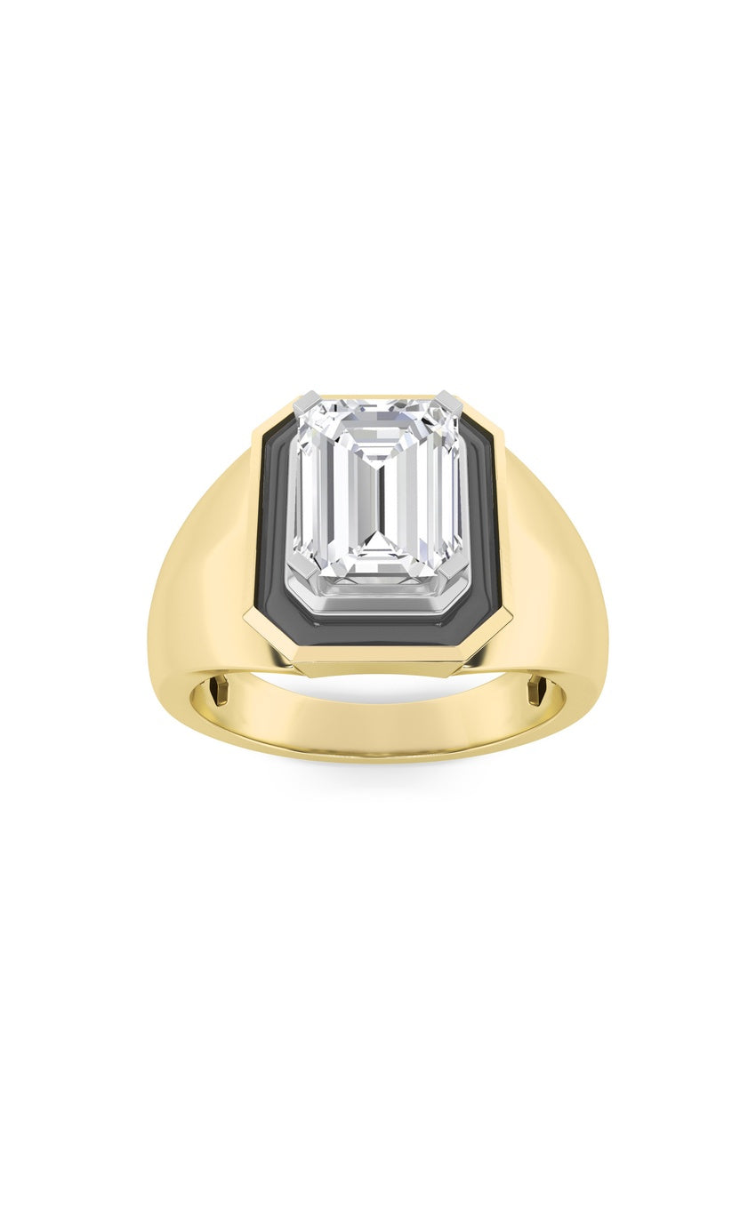 3Cttw Emerald Shaped Lab Grown Diamond (F/VS) Mens Ring in 14K Gold