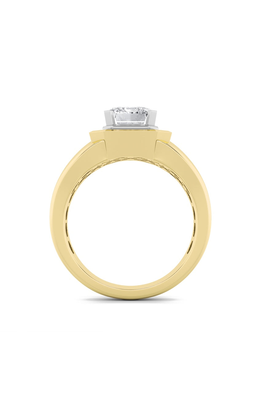 3Cttw Emerald Shaped Lab Grown Diamond (F/VS) Mens Ring in 14K Gold