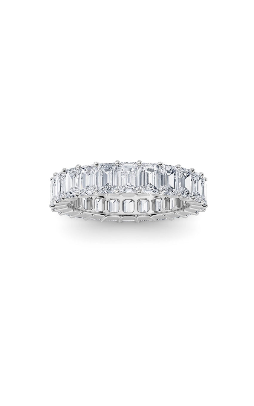 3Cttw Emerald Shaped Lab Grown Diamond Split Prong Eternity Ring in 14K Gold (F/VS)