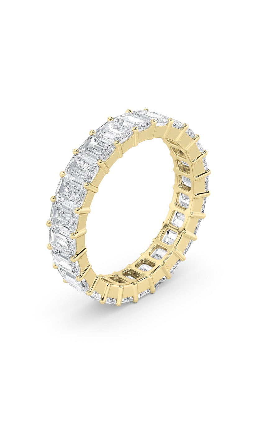 3Cttw Emerald Shaped Lab Grown Diamond Split Prong Eternity Ring in 14K Gold (F/VS)