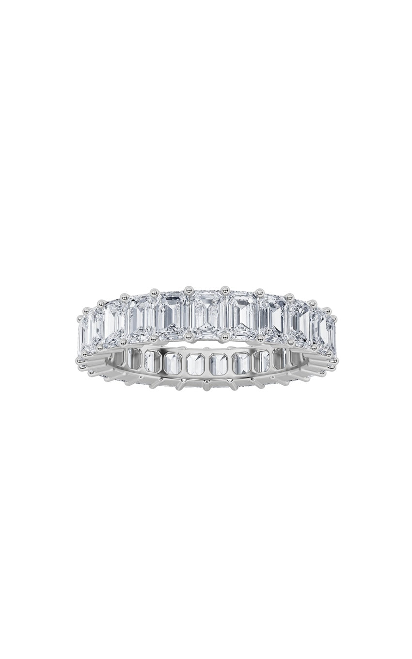 5Cttw Emerald Shaped Lab Grown Diamond Split Prong Eternity Ring in 14K Gold (F/VS)