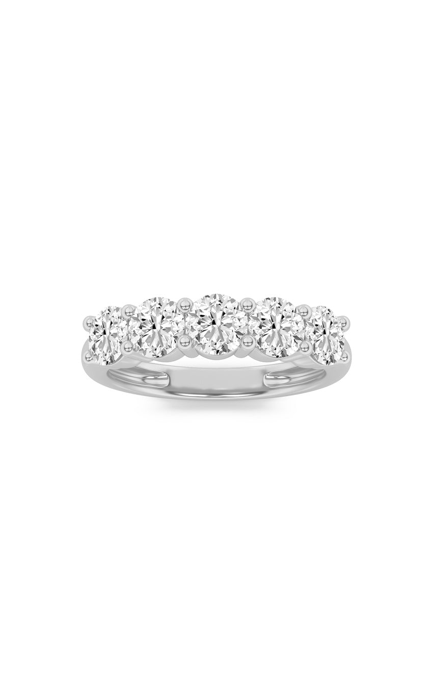 3Cttw Round Shaped Lab Grown Diamond (F/VS) Five Stone Band Ring in 14K White Gold