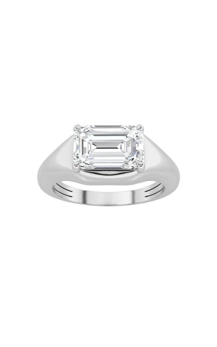 2Cttw Emerald Shaped Lab Grown Diamond (G/VS) East West Solitaire Ring in 14K Gold