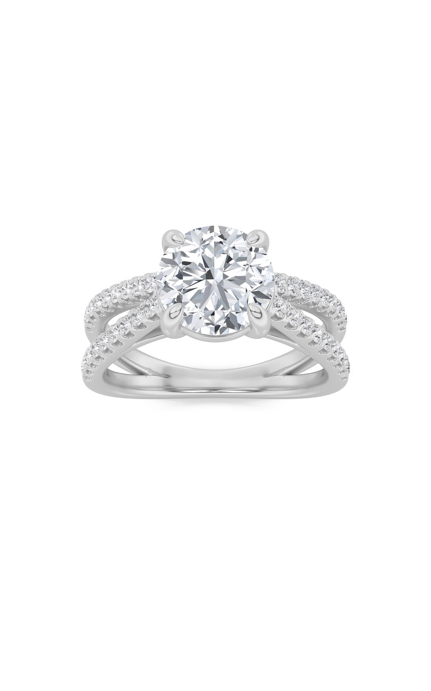 2Cttw Round Shaped Lab Grown Diamond (F/VS) Cross Shank Accented Engagement Ring in 14K Gold