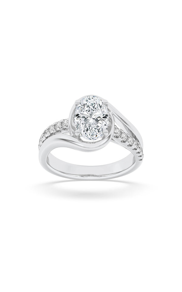 2Cttw Oval Shaped Lab Grown Diamond (G/VS) Swirl Shank Accented Engagement Ring in 14K Gold