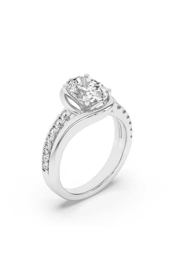 2Cttw Oval Shaped Lab Grown Diamond (G/VS) Swirl Shank Accented Engagement Ring in 14K Gold