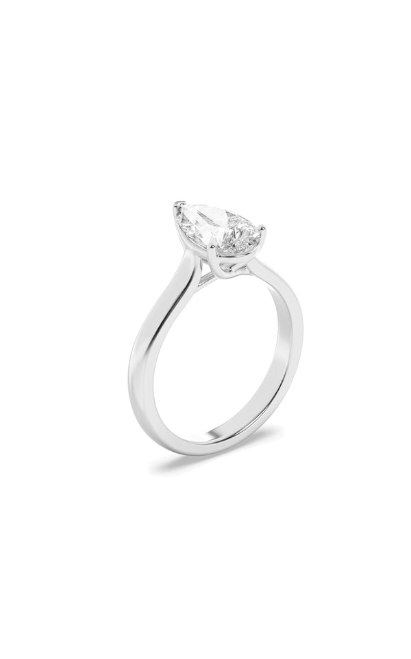 2Cttw Pear Shaped Lab Grown Diamond (F/VS) Plain Cathedral Trellis Shank Solitaire Engagement Ring in 14K Gold