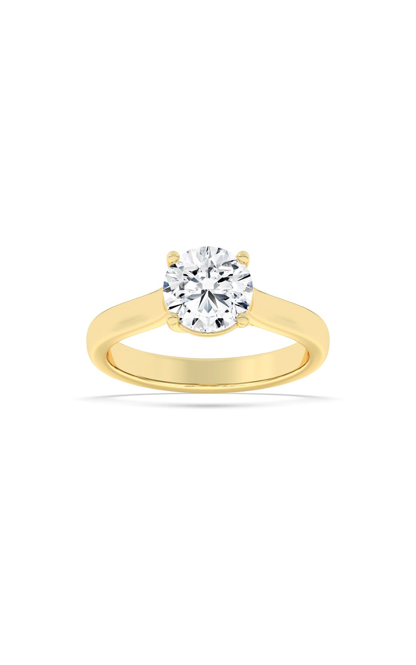 2Cttw Round Shaped Lab Grown Diamond (F/VS) Plain Cathedral Trellis Shank Solitaire Engagement Ring in 14K Gold