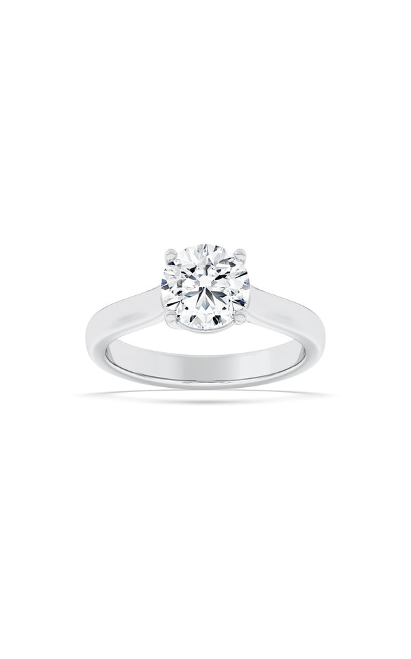 2.5Cttw Round Shaped Lab Grown Diamond (F/VS) Plain Cathedral Trellis Shank Solitaire Engagement Ring in 14K Gold